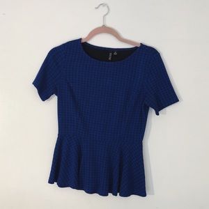 Blue and black flare bottom shirt